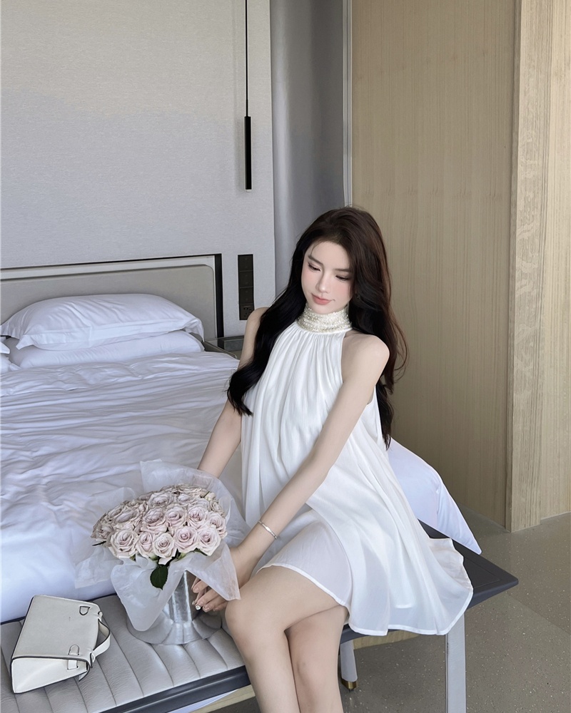 Sleeveless summer France style halter temperament dress