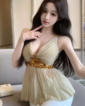 Rhinestone sling vest fold halter tops