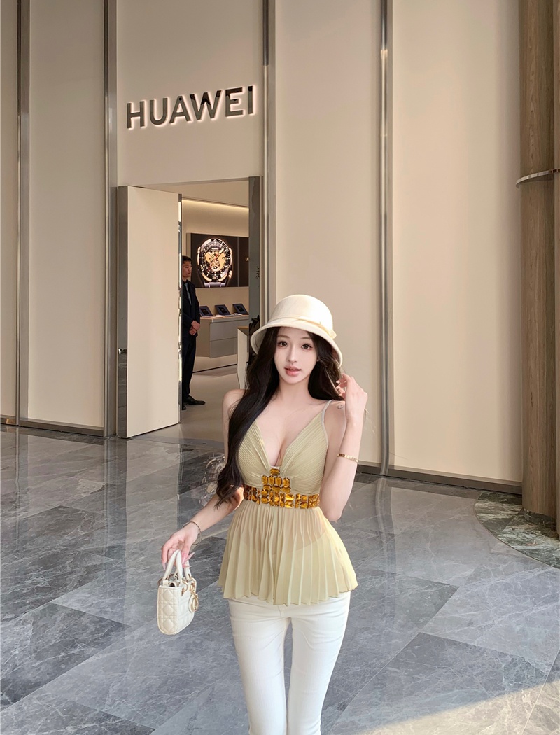 Rhinestone sling vest fold halter tops