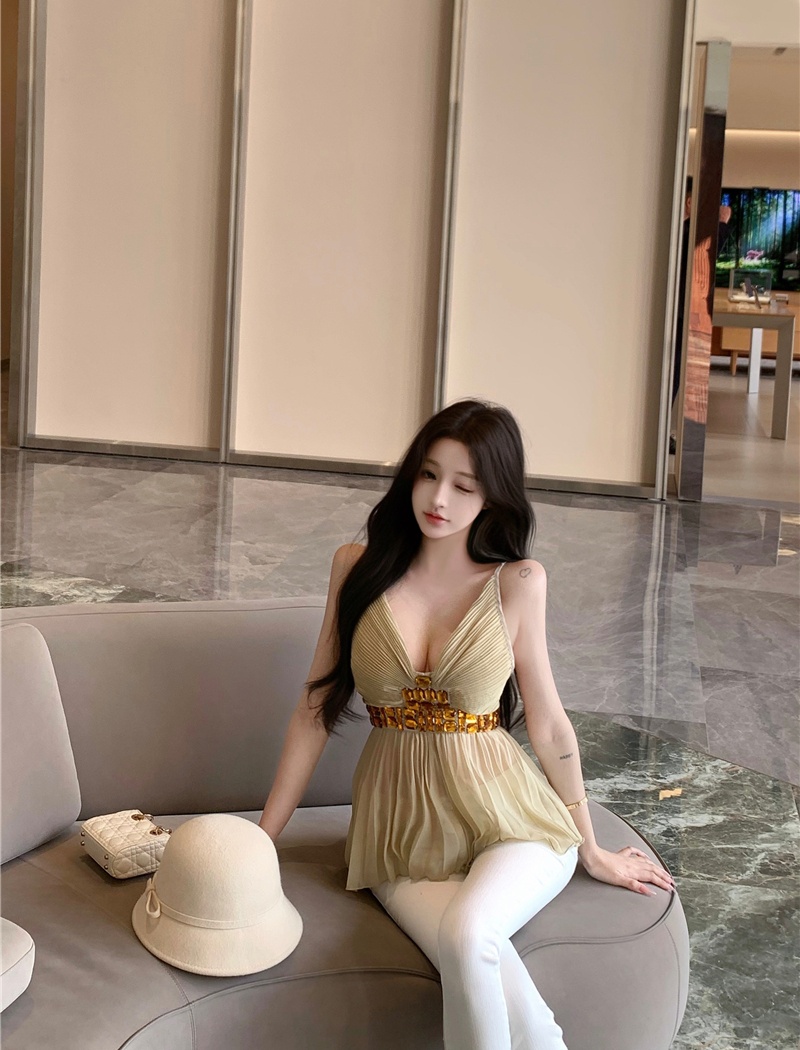 Rhinestone sling vest fold halter tops