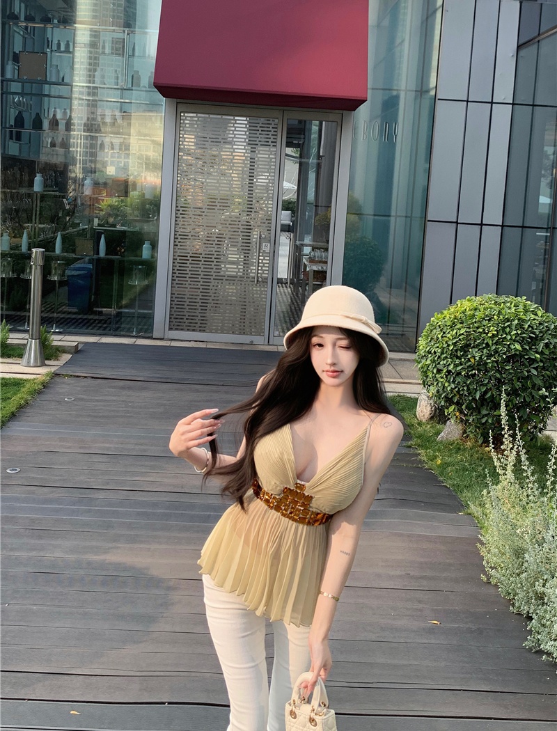 Rhinestone sling vest fold halter tops