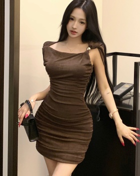 Metal package hip Pseudo-two round buckle dress