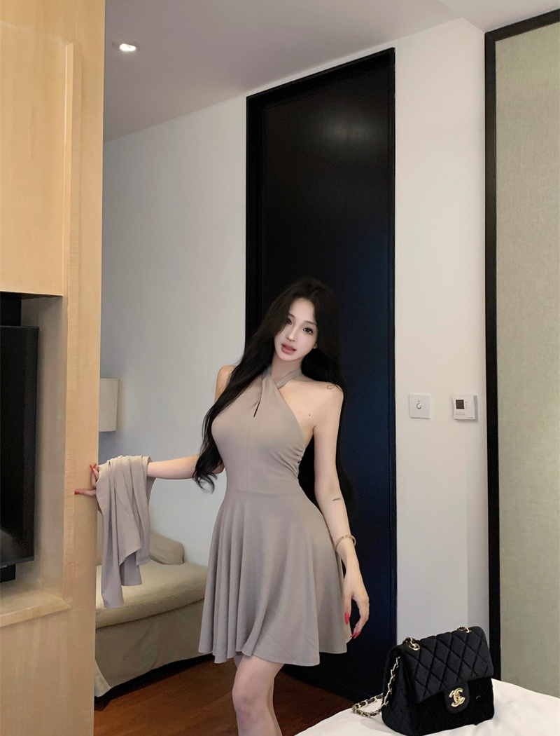 Slim pinched waist temperament sweet dress a set