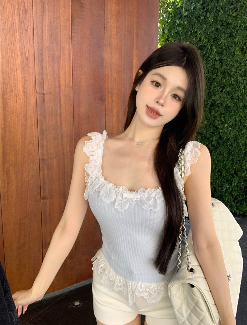 Hemming Korean style lace sling spring vest