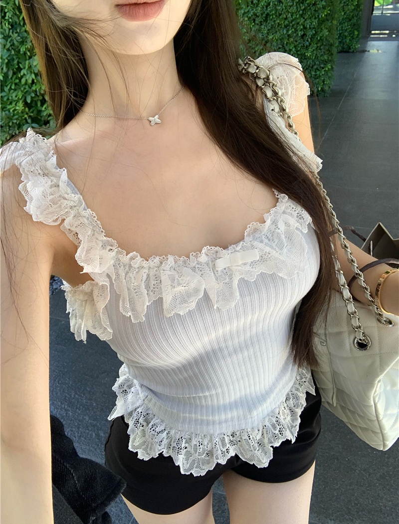 Hemming Korean style lace sling spring vest