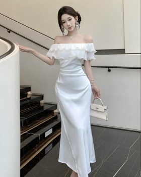 Flat shoulder pinched waist dress mermaid long dress