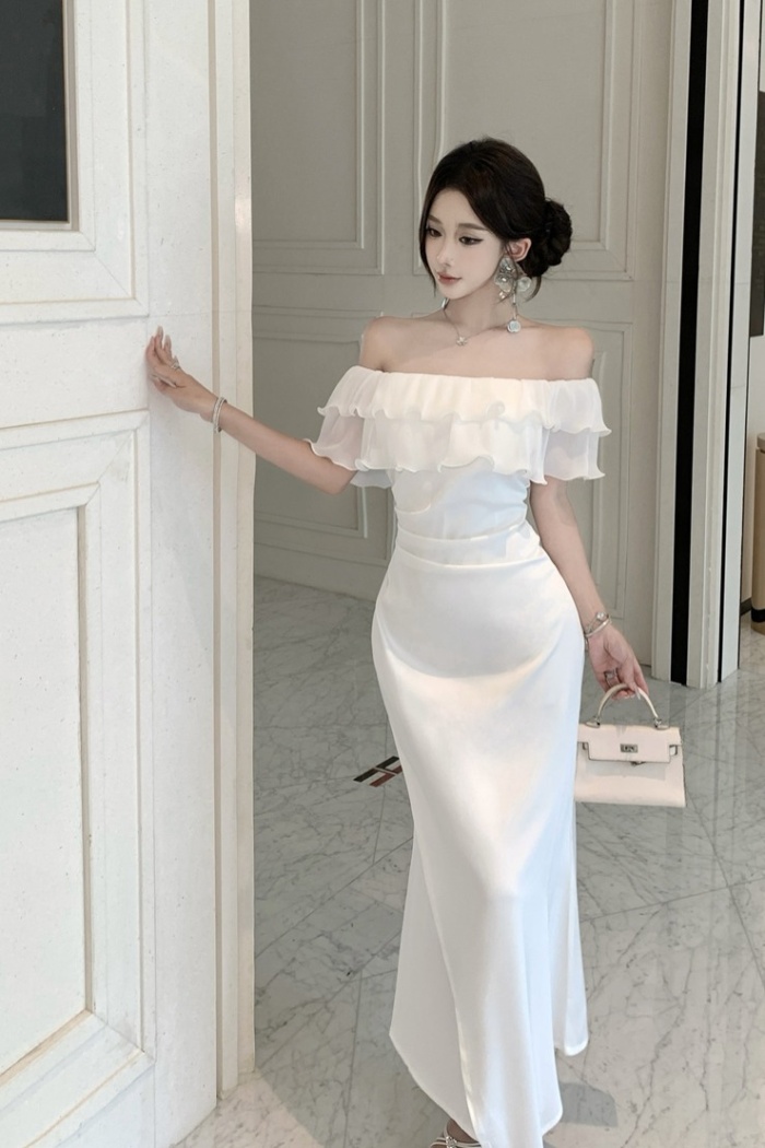 Flat shoulder pinched waist dress mermaid long dress