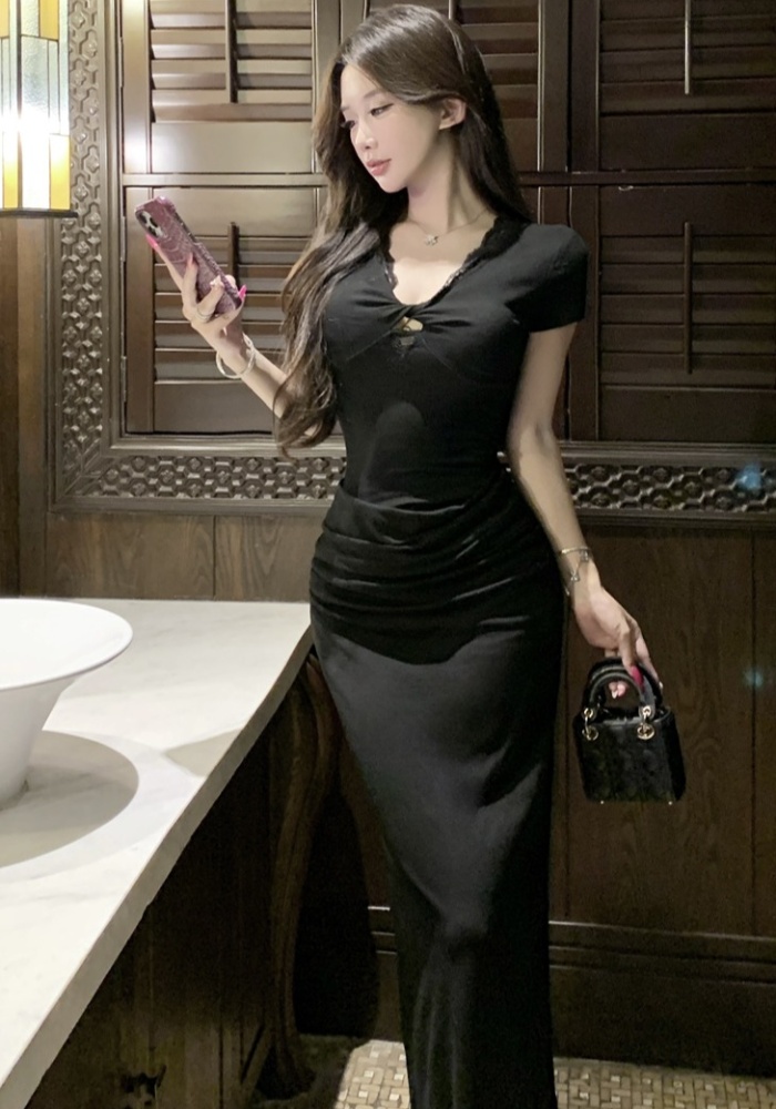 Lace package hip long dress spicegirl black dress for women