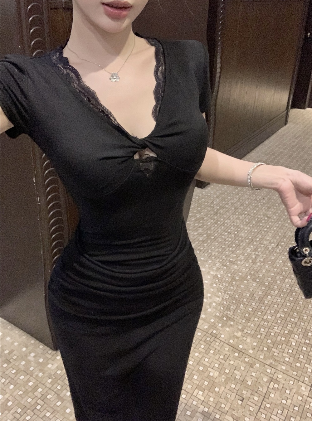 Lace package hip long dress spicegirl black dress for women