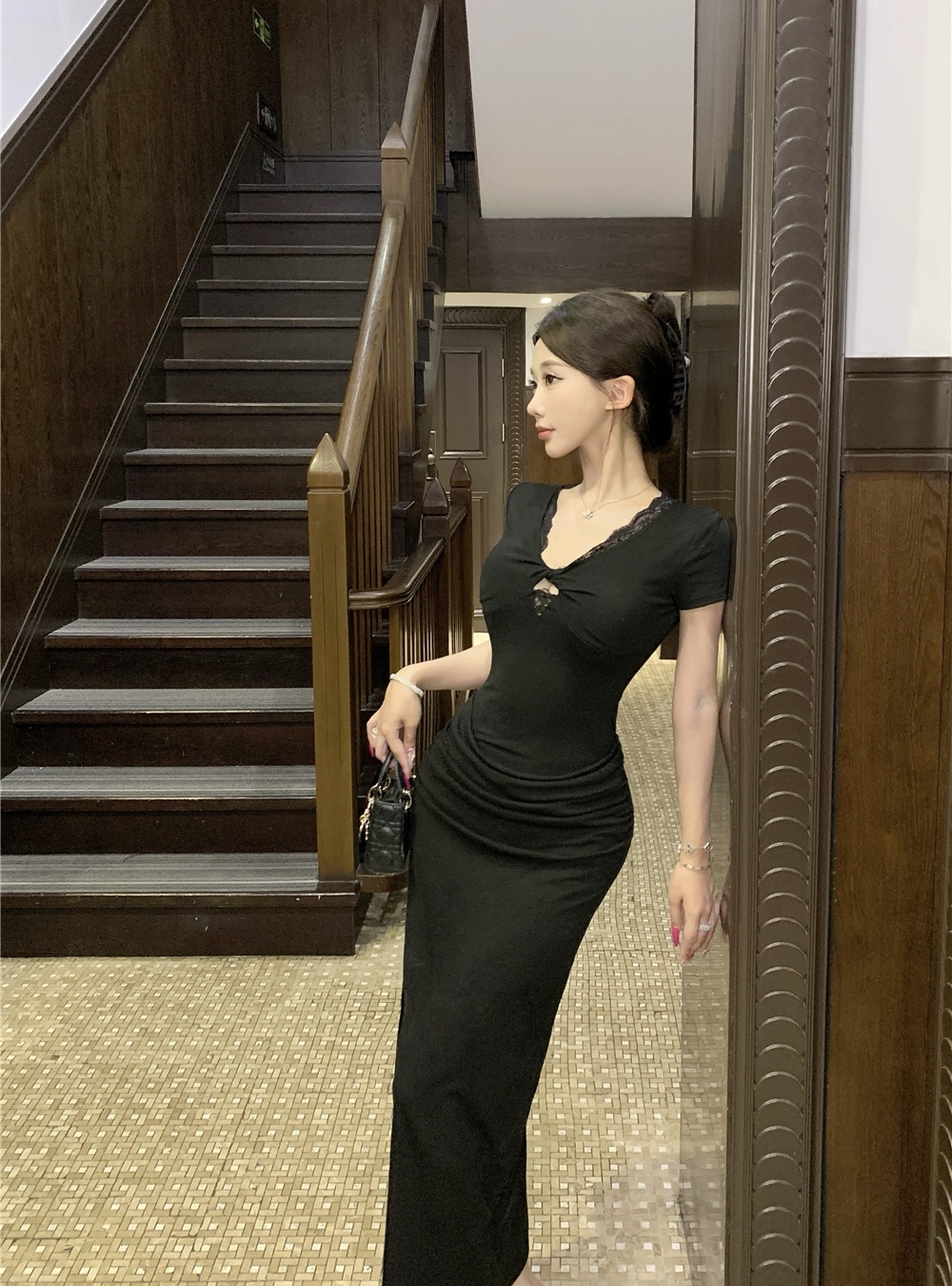 Lace package hip long dress spicegirl black dress for women
