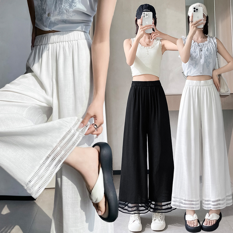 Hollow high waist wide leg pants slim lace nine pants