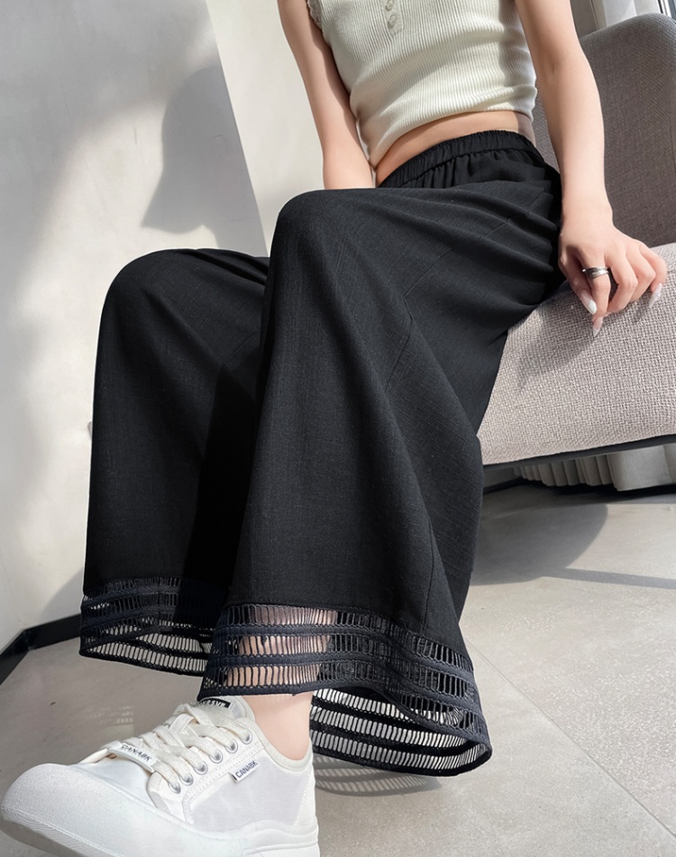 Hollow high waist wide leg pants slim lace nine pants
