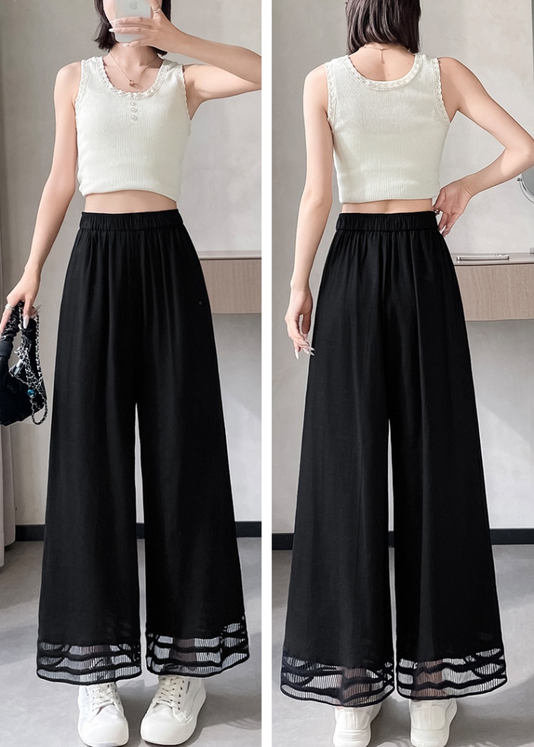 Hollow high waist wide leg pants slim lace nine pants