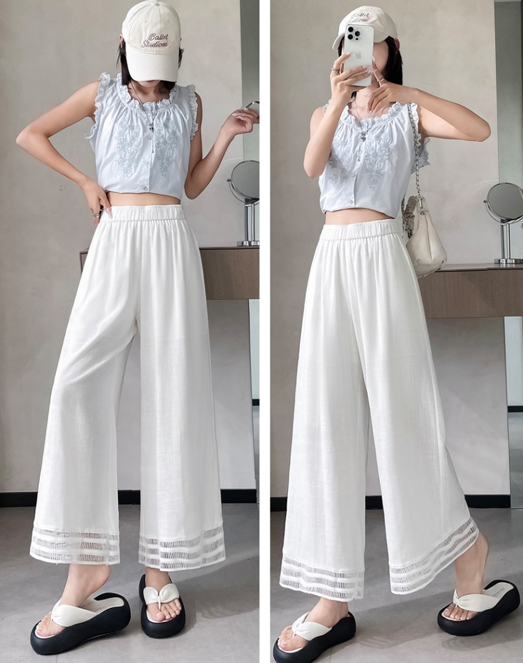 Hollow high waist wide leg pants slim lace nine pants
