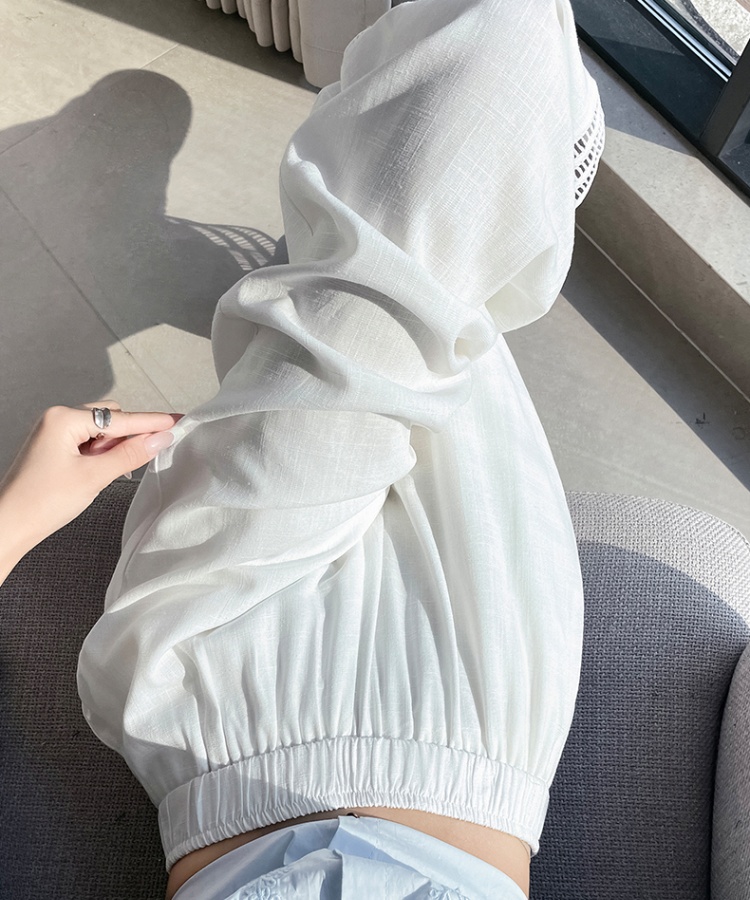 Hollow high waist wide leg pants slim lace nine pants