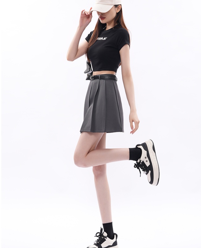 High waist skirt gray short skirt for women