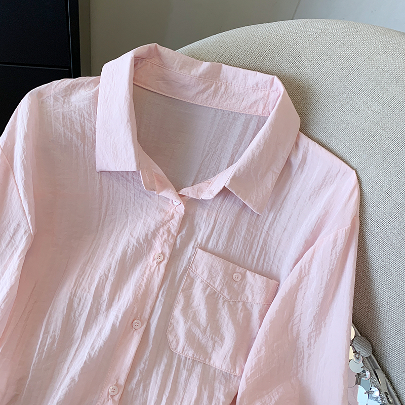 Pure short long sleeve sun shirt France style niche shirt