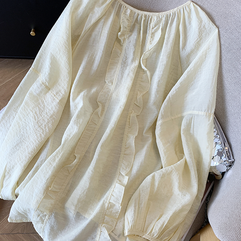 Lace chiffon splice outside the ride sun shirt for women