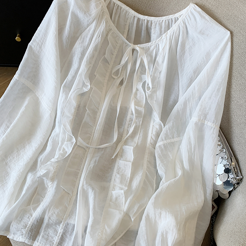 Lace chiffon splice outside the ride sun shirt for women