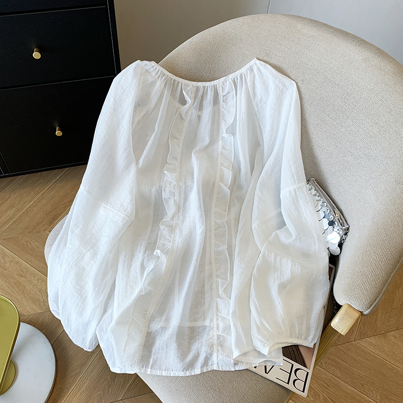 Lace chiffon splice outside the ride sun shirt for women