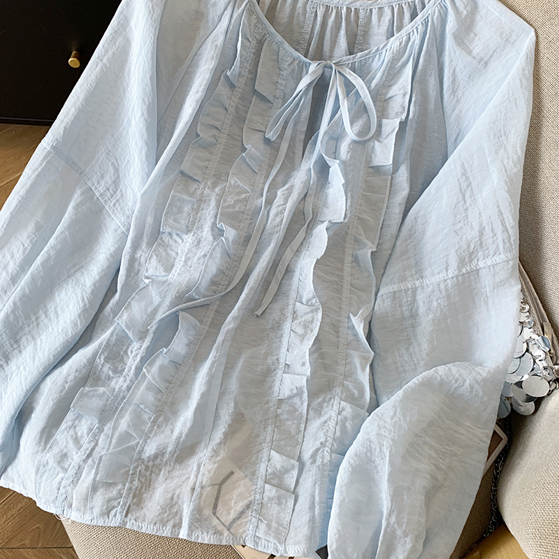 Lace chiffon splice outside the ride sun shirt for women