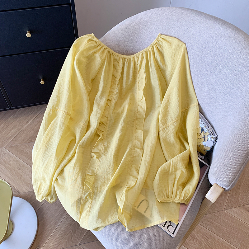 Lace chiffon splice outside the ride sun shirt for women