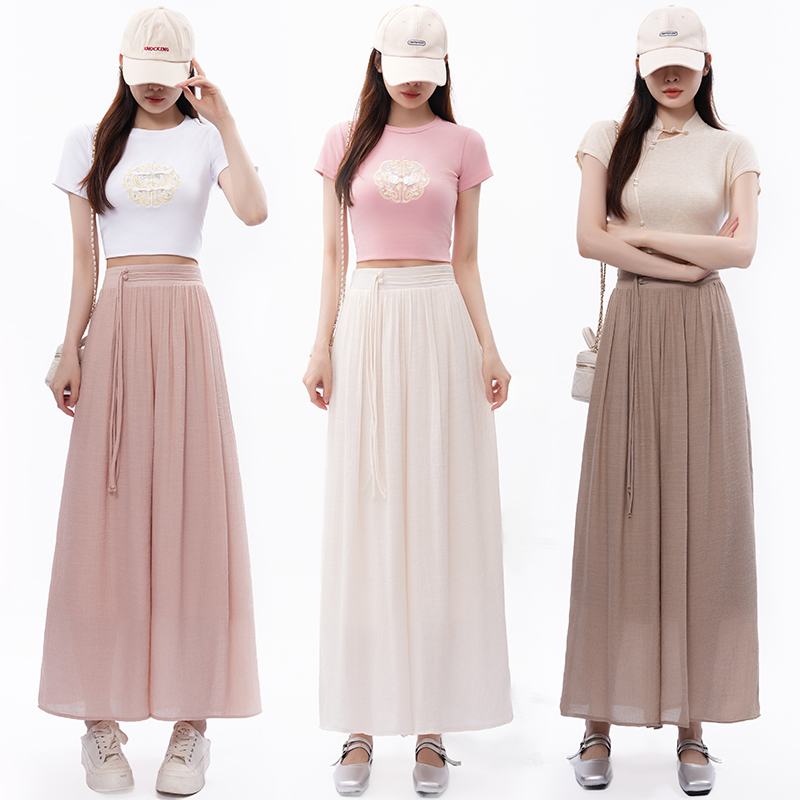 Cotton linen all-match culottes durian wide leg pants