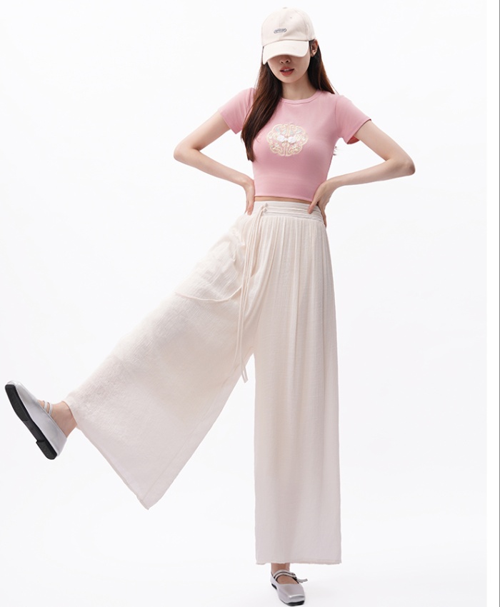 Cotton linen all-match culottes durian wide leg pants