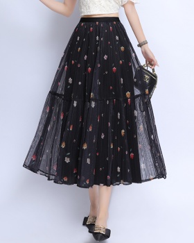 Long floral slim big skirt gauze lady cake skirt