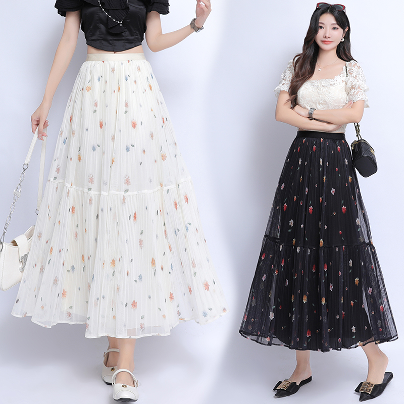 Long floral slim big skirt gauze lady cake skirt