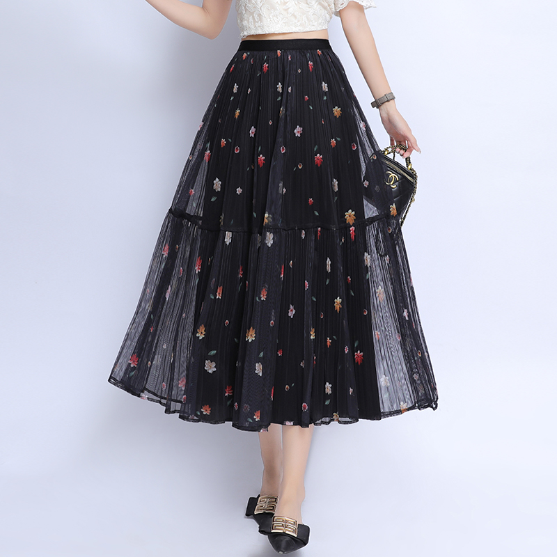Long floral slim big skirt gauze lady cake skirt