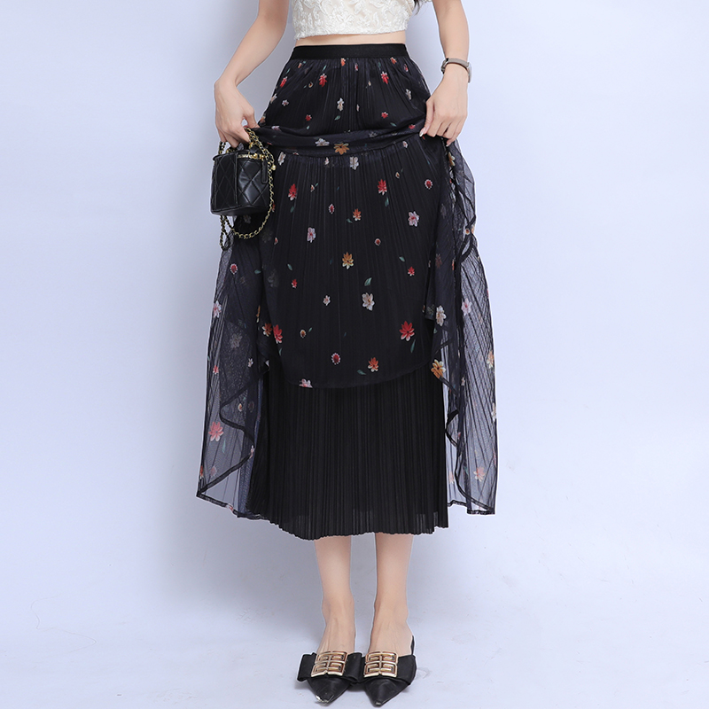 Long floral slim big skirt gauze lady cake skirt