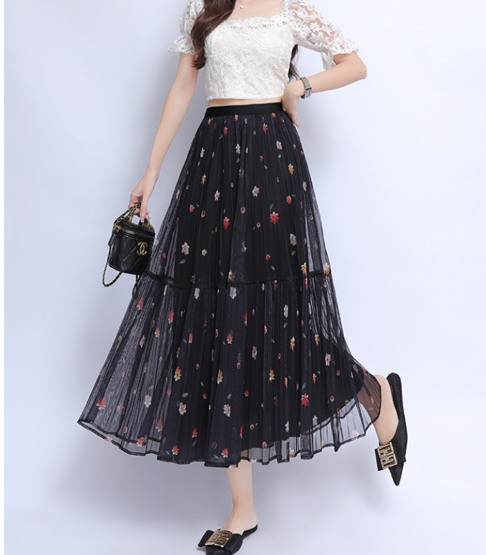 Long floral slim big skirt gauze lady cake skirt