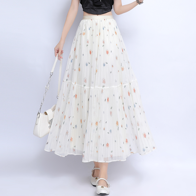 Long floral slim big skirt gauze lady cake skirt