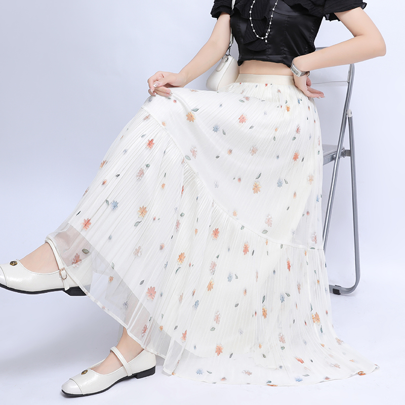 Long floral slim big skirt gauze lady cake skirt