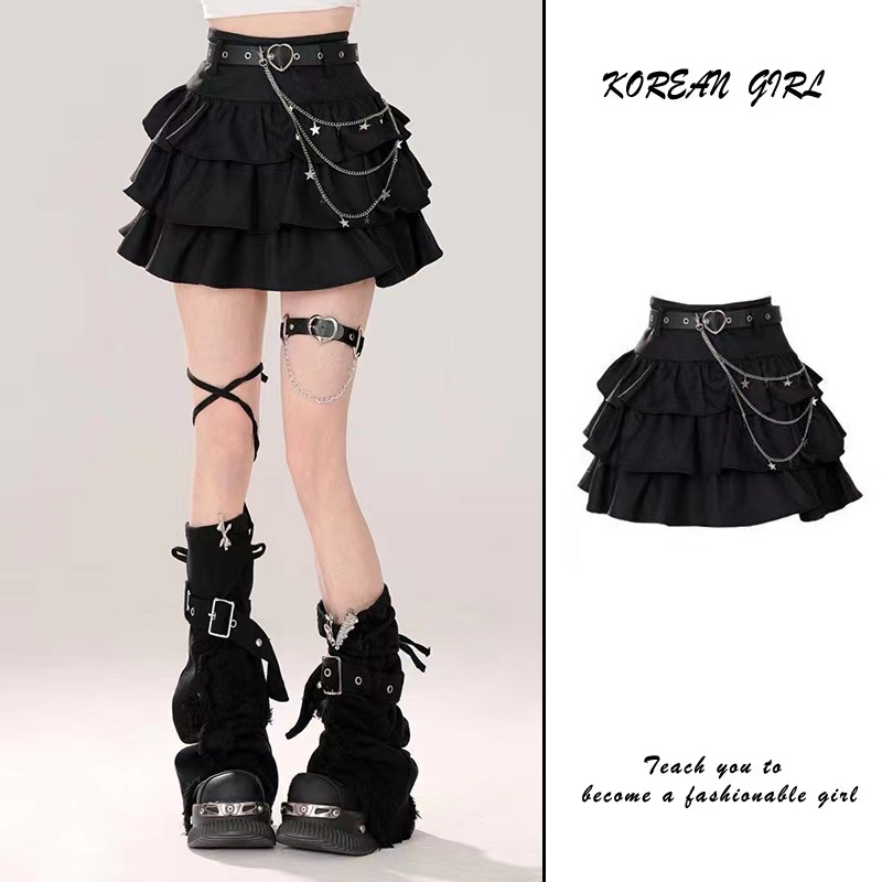 A-line cake short skirt high waist thick and disorderly skirt