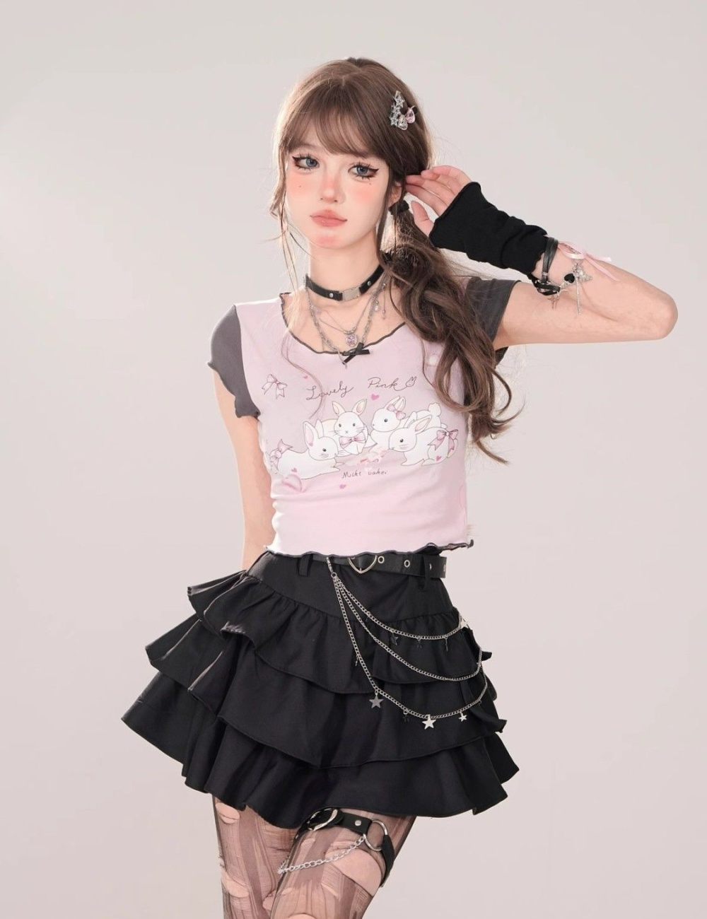 A-line cake short skirt high waist thick and disorderly skirt