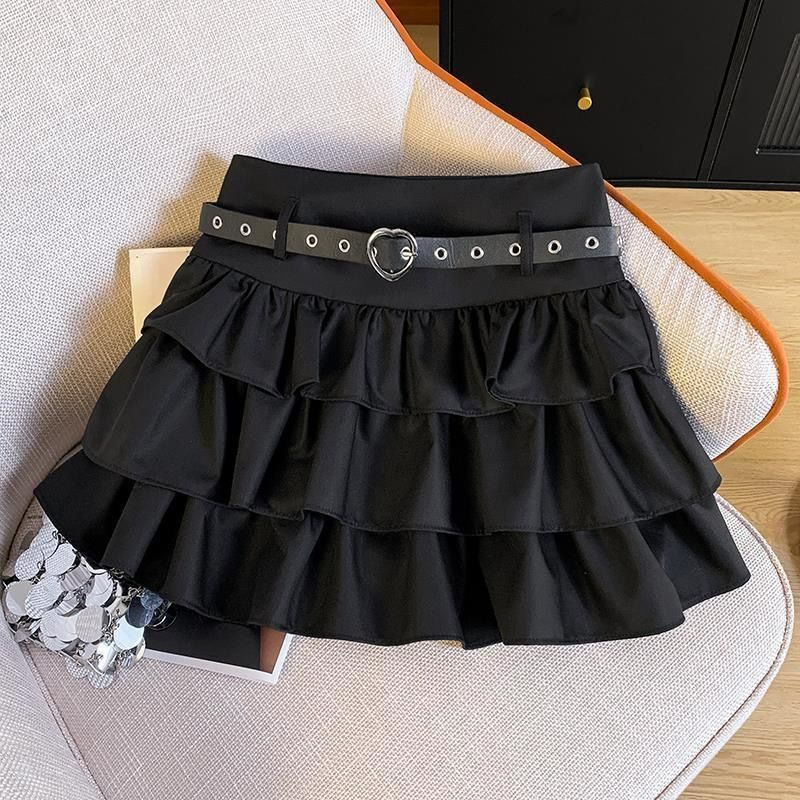 A-line cake short skirt high waist thick and disorderly skirt
