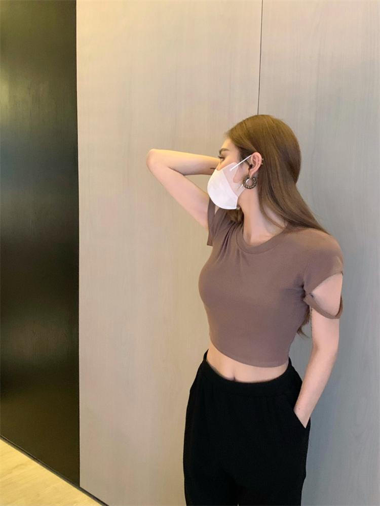 Elasticity T-shirt with chest pad tops for women