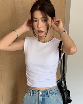 With chest pad sleeveless vest black T-shirt for women
