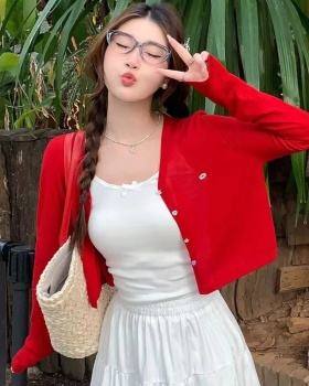Light knitted cardigan with sling tops for women