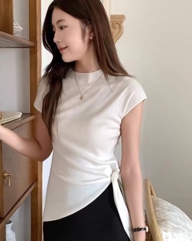 Split ice silk tops summer T-shirt for women