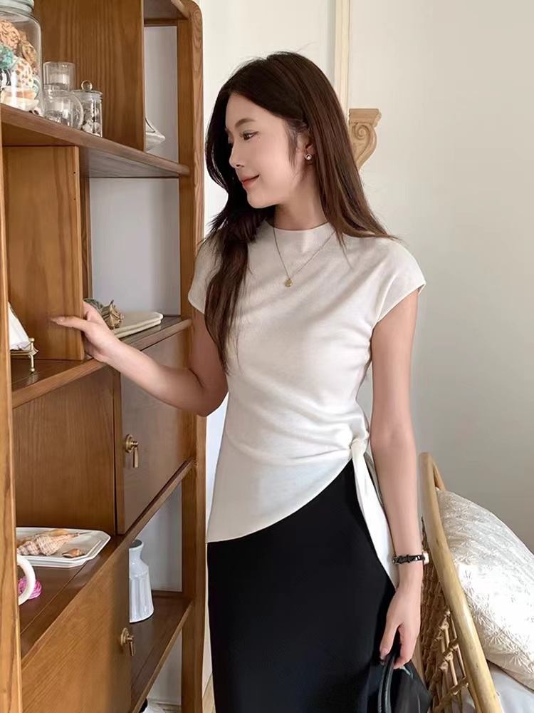 Split ice silk tops summer T-shirt for women