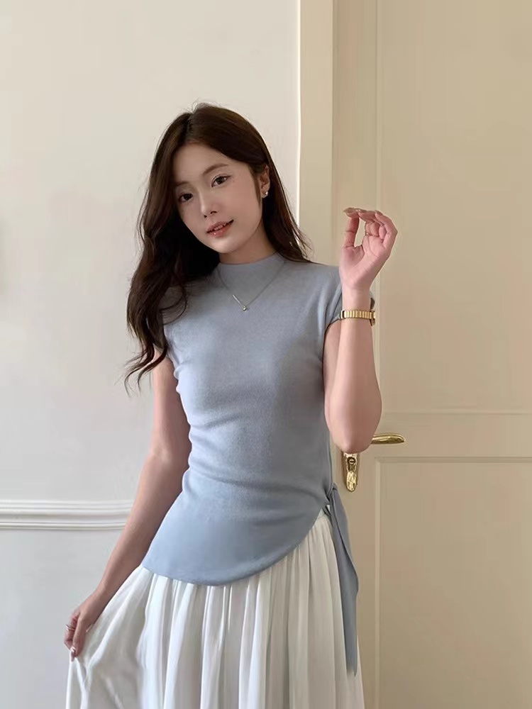 Split ice silk tops summer T-shirt for women