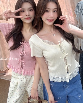 Short sleeve summer tops lace unique T-shirt for women