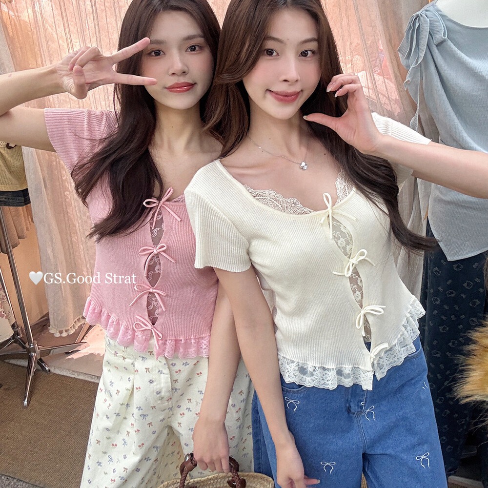 Short sleeve summer tops lace unique T-shirt for women