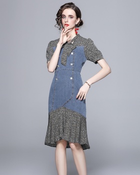 V-neck summer slim floral mermaid pinched waist dress