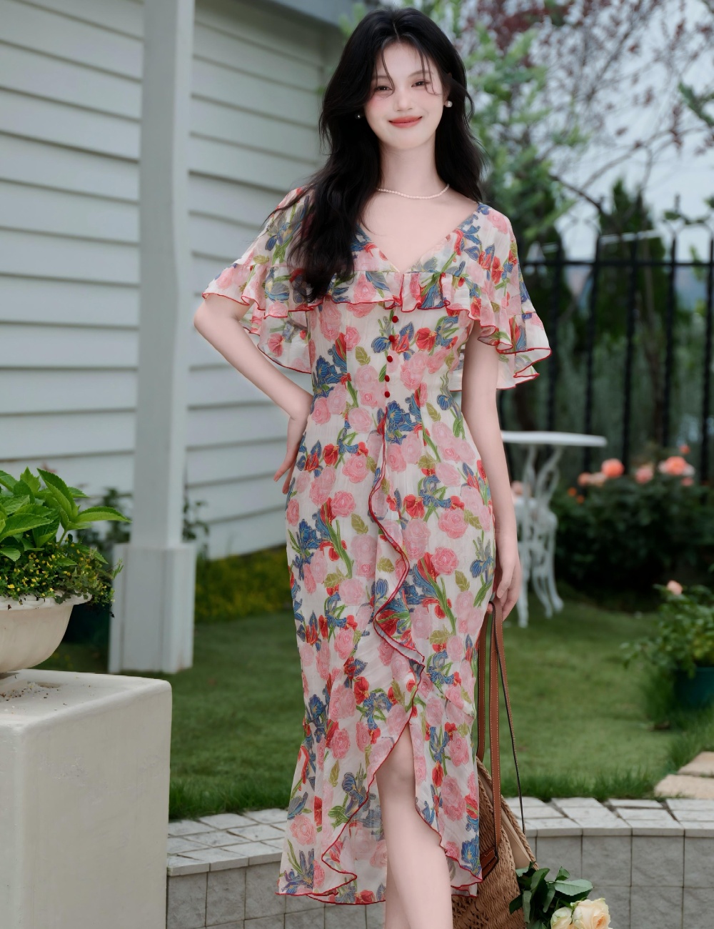 France style cloak floral dress