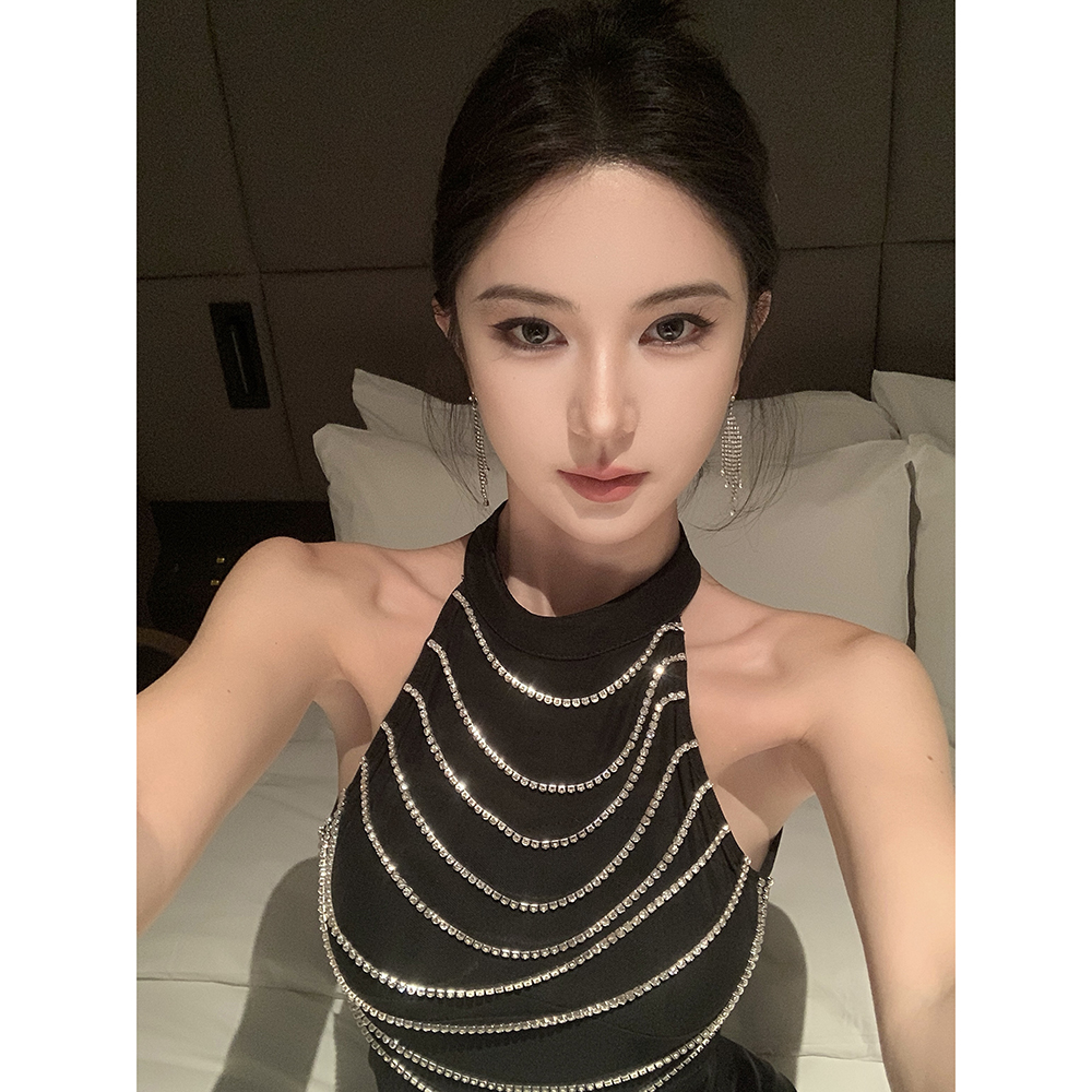 Temperament ladies long formal dress light luxury pearl dress