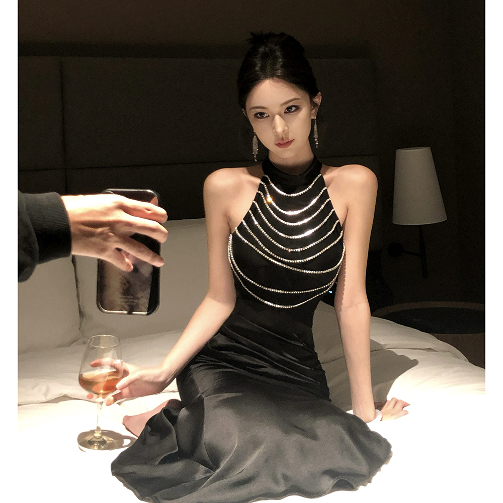 Temperament ladies long formal dress light luxury pearl dress